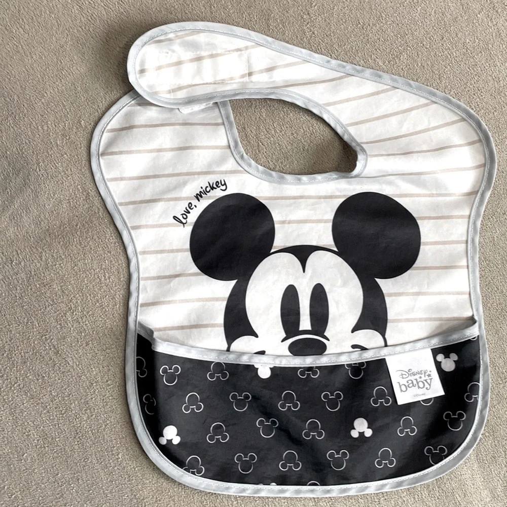 Disney Baby Disney Mickey Mouse 3 Piece Bib Set with Pockets !